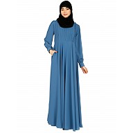 Umbrella abaya with potli buttons neck design- French Blue Umbrella abaya with potli buttons neck design- French Blue